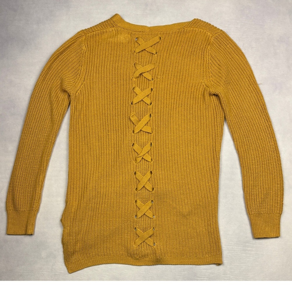 Pinque Mustard Yellow Lace Up Back Open Front Cardigan Sweater Medium PF832496SF - Picture 3 of 8